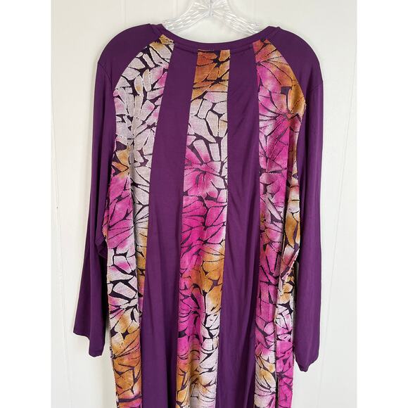 LOGO Lori Goldstein Pieced Jacquard Dress 1X Plus Size Flowy Baggy Asymmetric - Picture 7 of 16